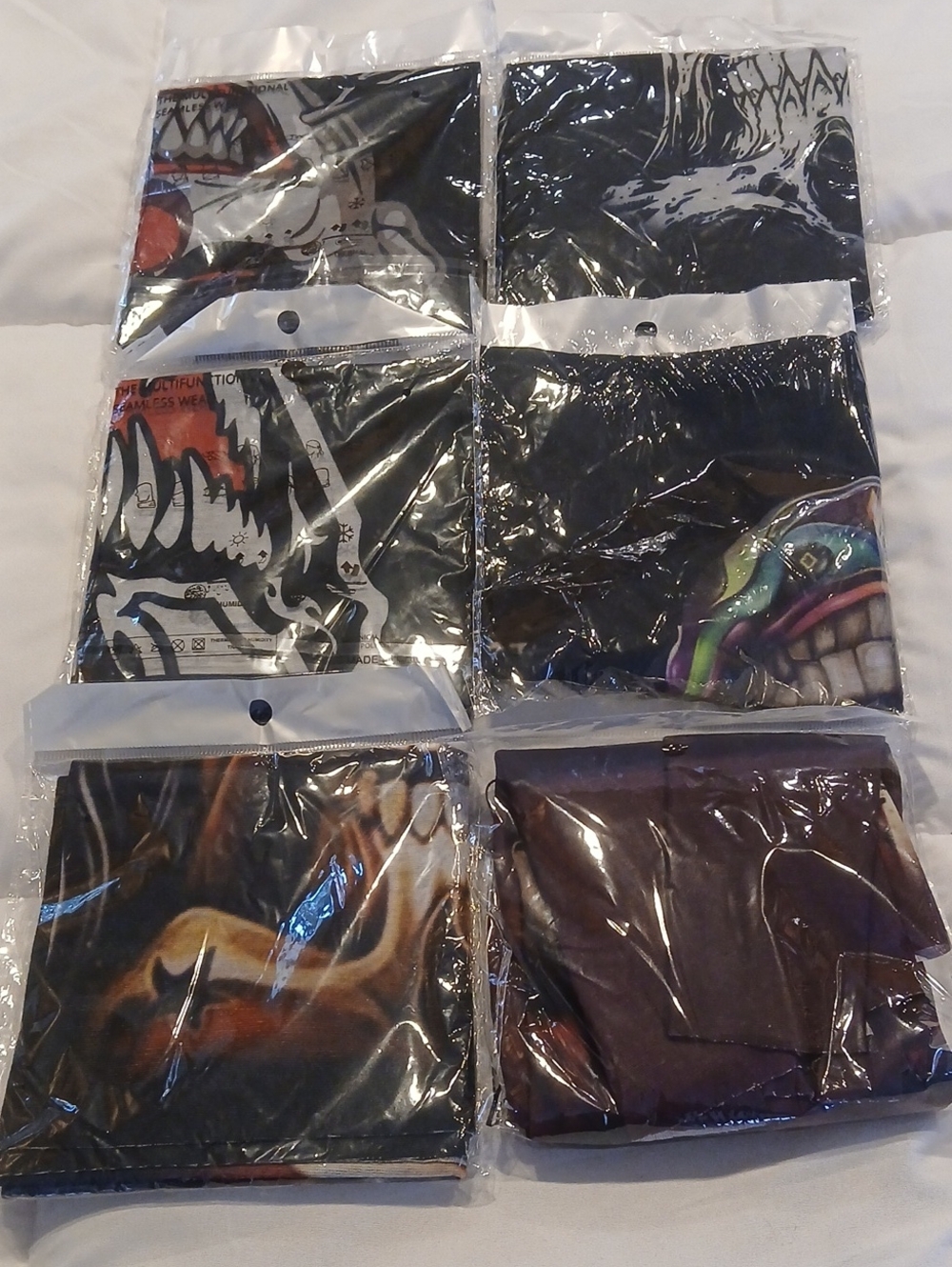Pack of 6 Assorted "Doo Rags" - Black with Multicolor Prints